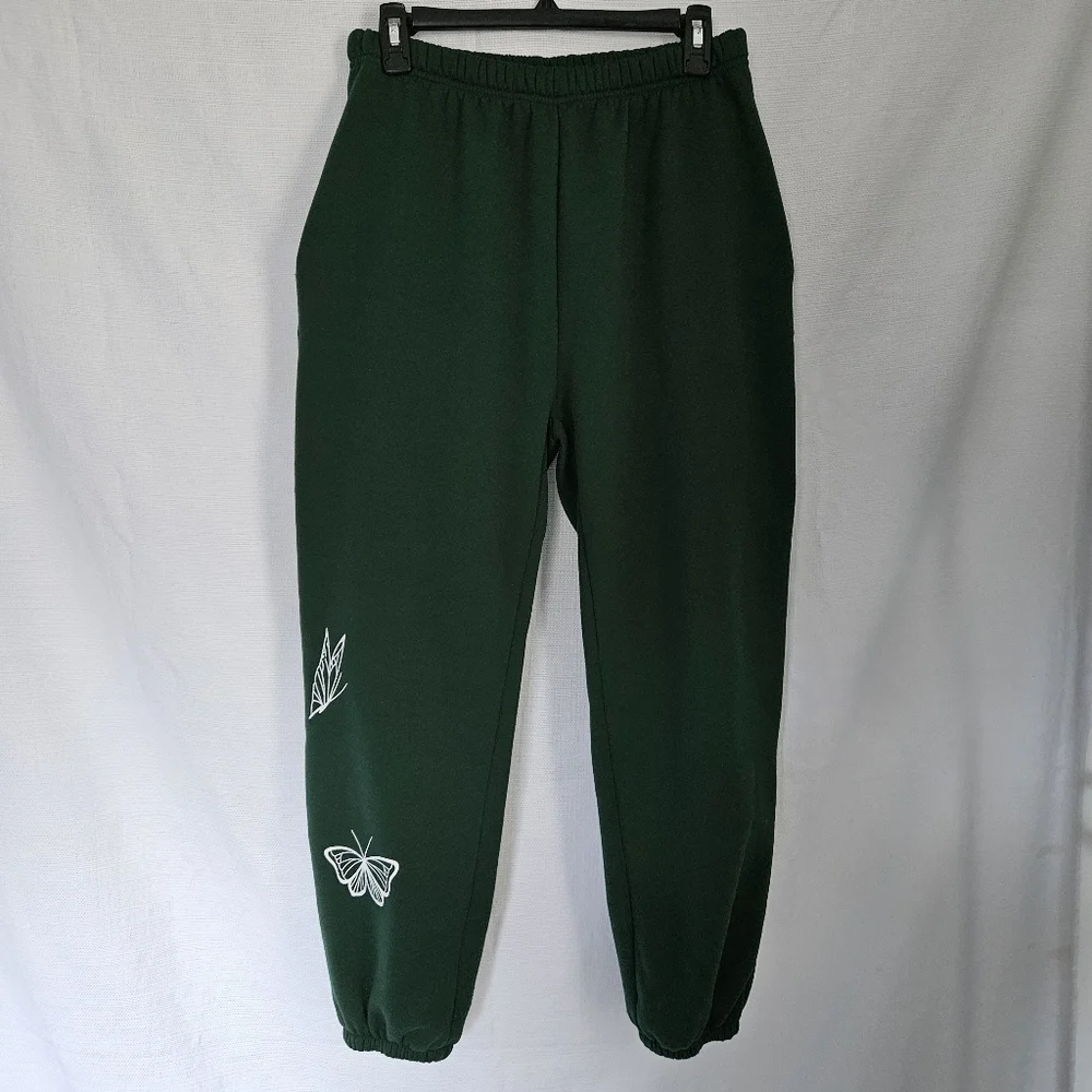Forest Green Sweatpants With Butterfly‎ Print Size large
